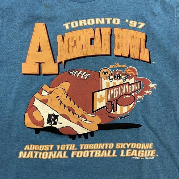 Toronto 1997 Vintage NFL American Bowl Blue Orange T-Shirt Men's Med NWOT - Picture 2 of 10